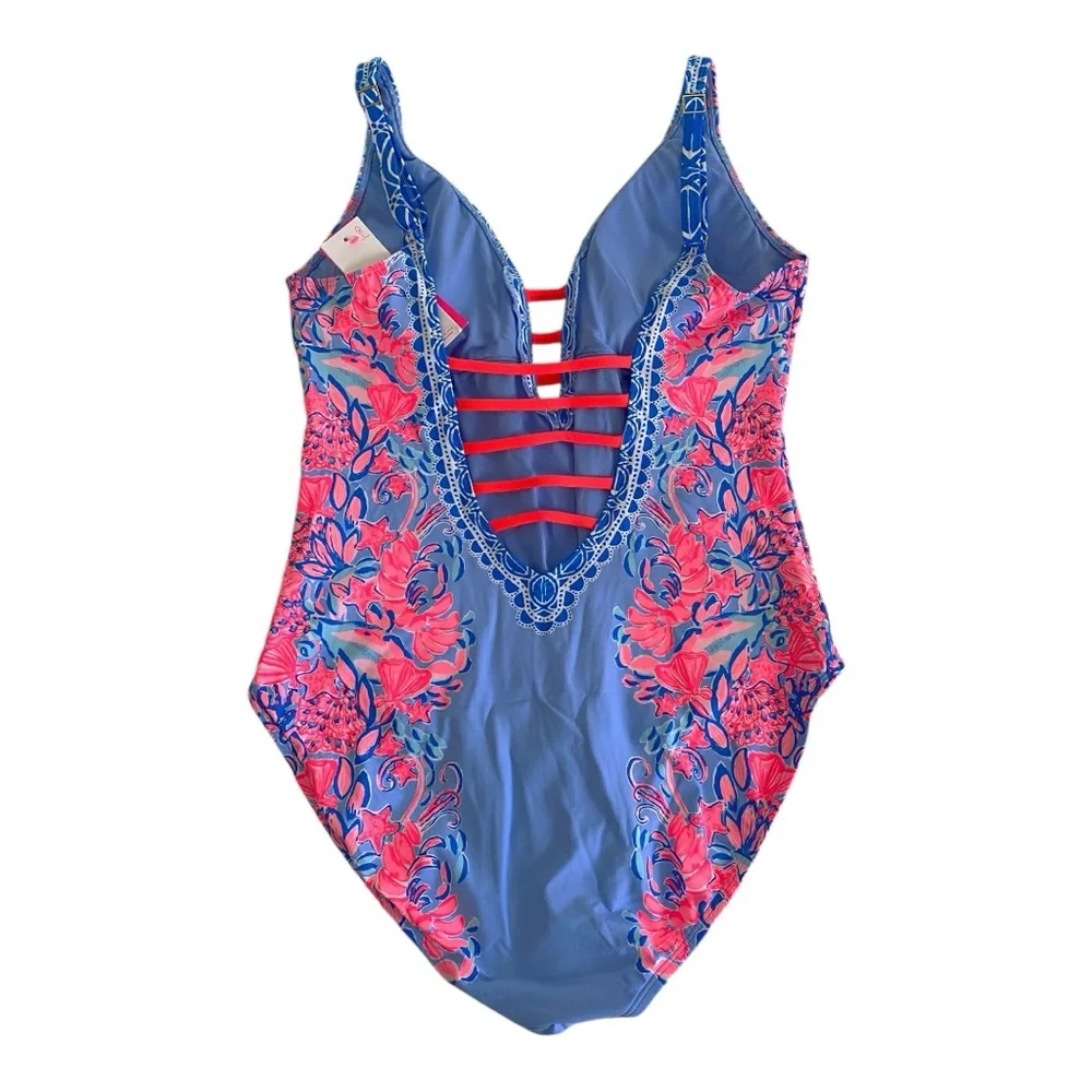 Lilly Pulitzer Jaspen Swimsuit Shrimply the Best Sz 14 Blue Peri Bathing Suit - Picture 6 of 8